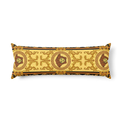 Baroque Lion Medallion Body Pillow — Gold Ornate Decorative Bolster