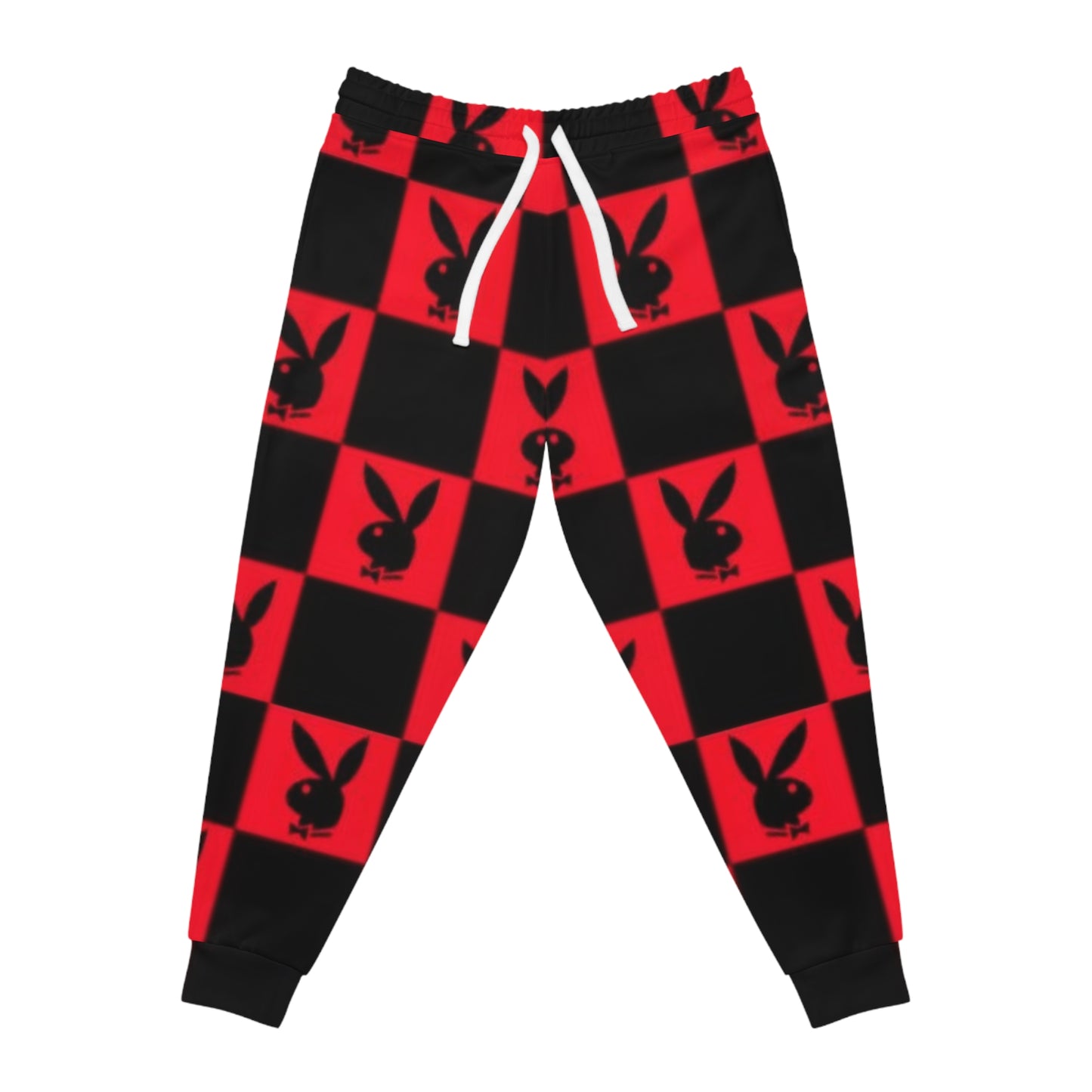 Joggers — Red & Black Checker Bunny Logo Athletic Pants