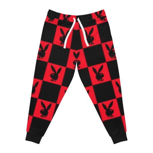 Joggers — Red & Black Checker Bunny Logo Athletic Pants