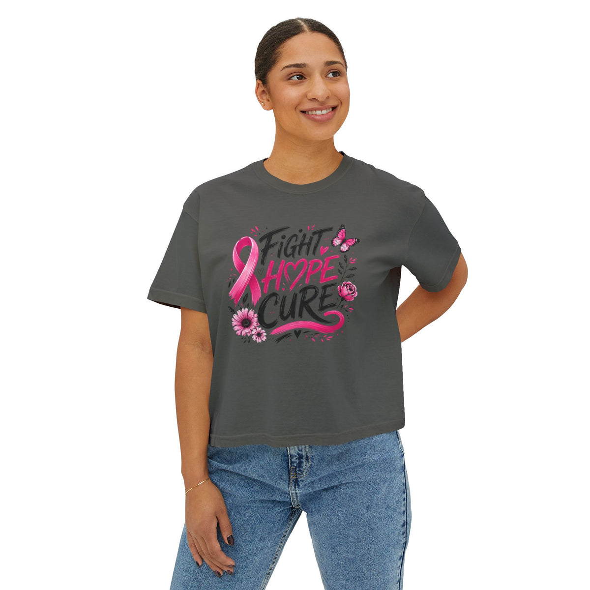 Fight Hope Cure Pink Ribbon Breast Cancer Awareness Tee
