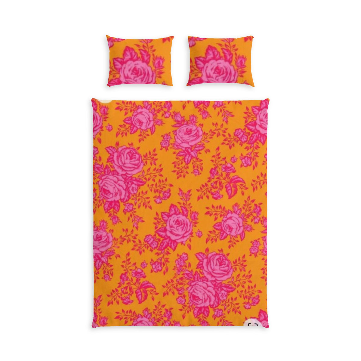 Floral Cotton Bed Set — Pink Rose Pattern on Vibrant Orange