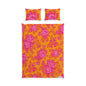 Floral Cotton Bed Set — Pink Rose Pattern on Vibrant Orange