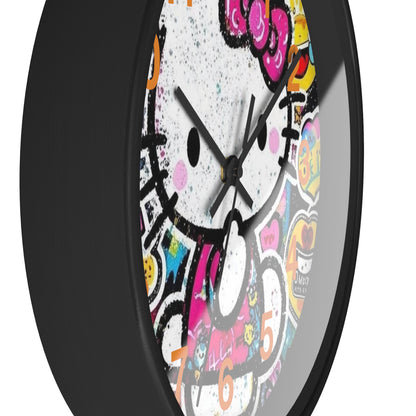 Hello Kitty Pop Art Wall Clock — Colorful Kawaii Sticker Collage Clock