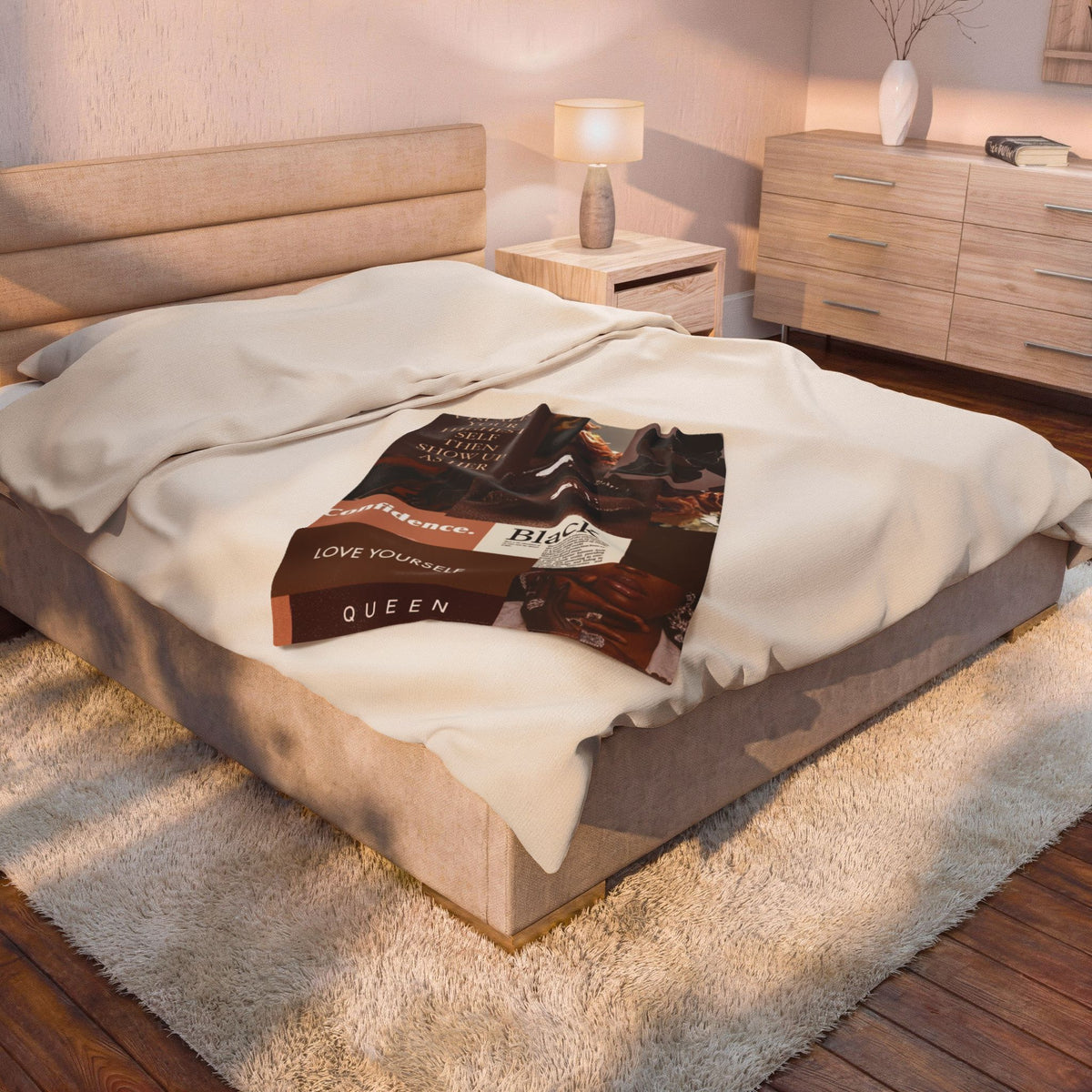 Affirmation Collage Velveteen Plush Blanket — "Visualise Your Highest Self" Self-Love Throw