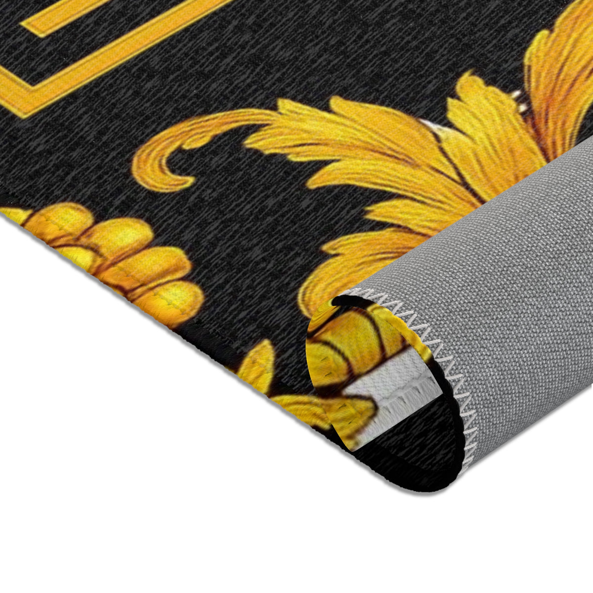 Baroque Gold Scroll Area Rug — Black & White Striped Medallion Accent Rug