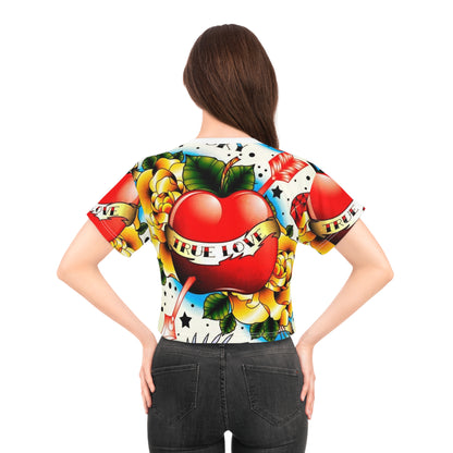 True Love Graphic Crop Tee - Vintage Floral Design