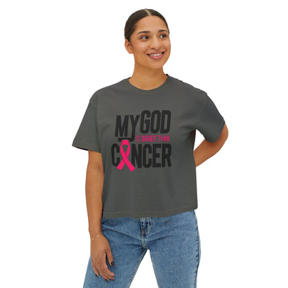 Boxy Tee — "My God Is Bigger Than Cancer" Pink Ribbon Breast Cancer Awareness Shirt