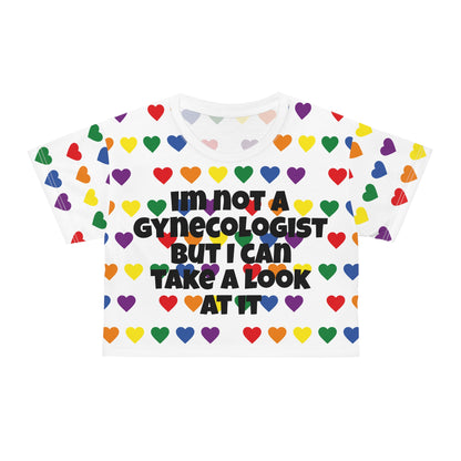 “I’m not a gynecologist” Colorful Heart Print Crop Tee - Fun Graphic T-Shirt, Pride Apparel, Casual Summer Wear, Gift for Friends, Festival Outfit