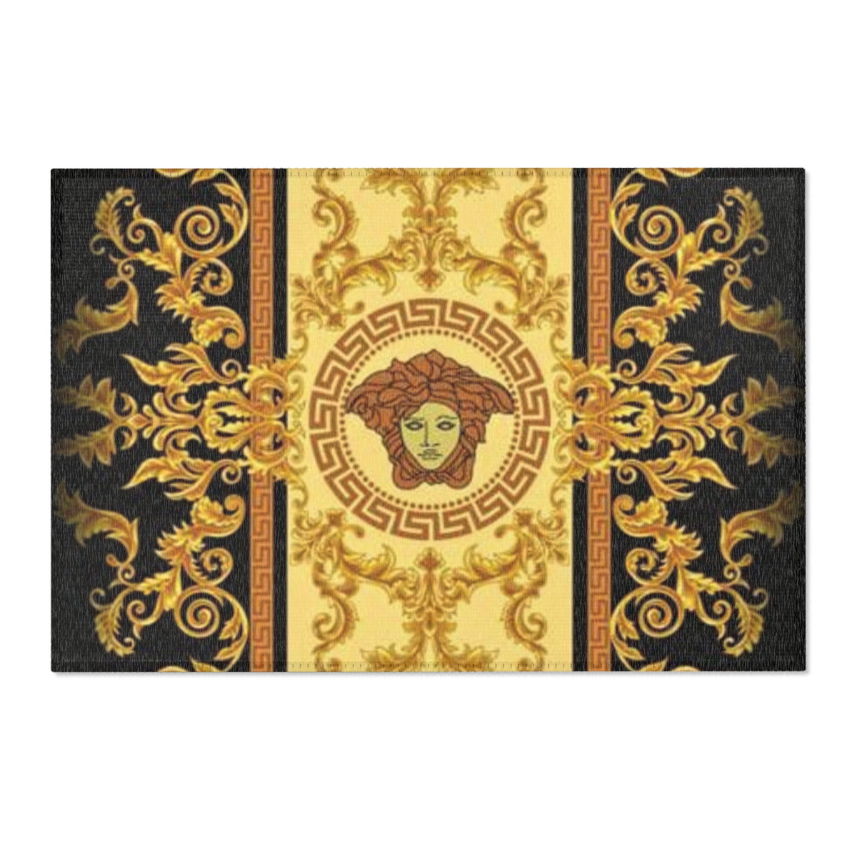 Baroque Medusa Area Rug — Ornate Gold & Black Decorative Floor Runner