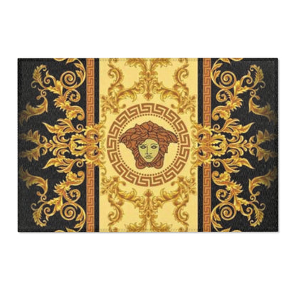 Baroque Medusa Area Rug — Ornate Gold & Black Decorative Floor Runner