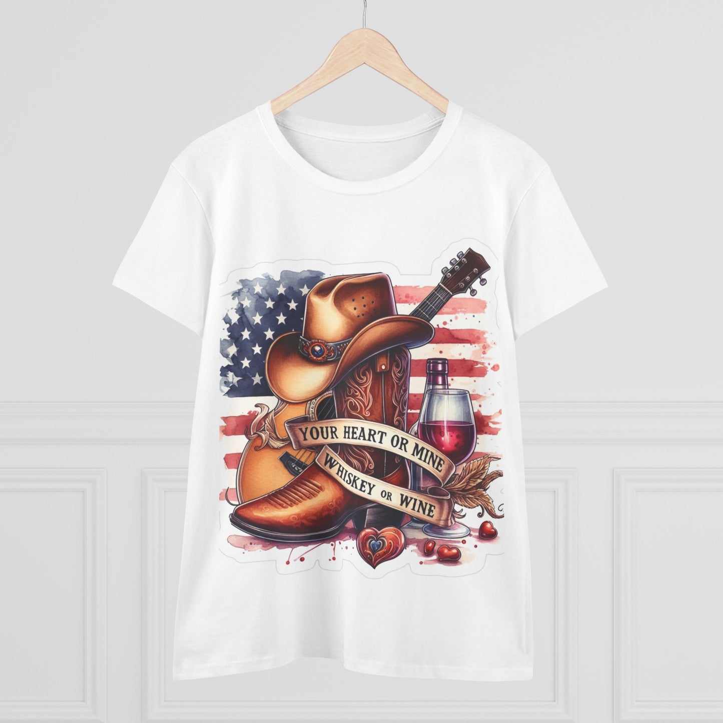 “You’re Heart or Mine, Whiskey or Wine” Women's Patriotic Cotton Tee