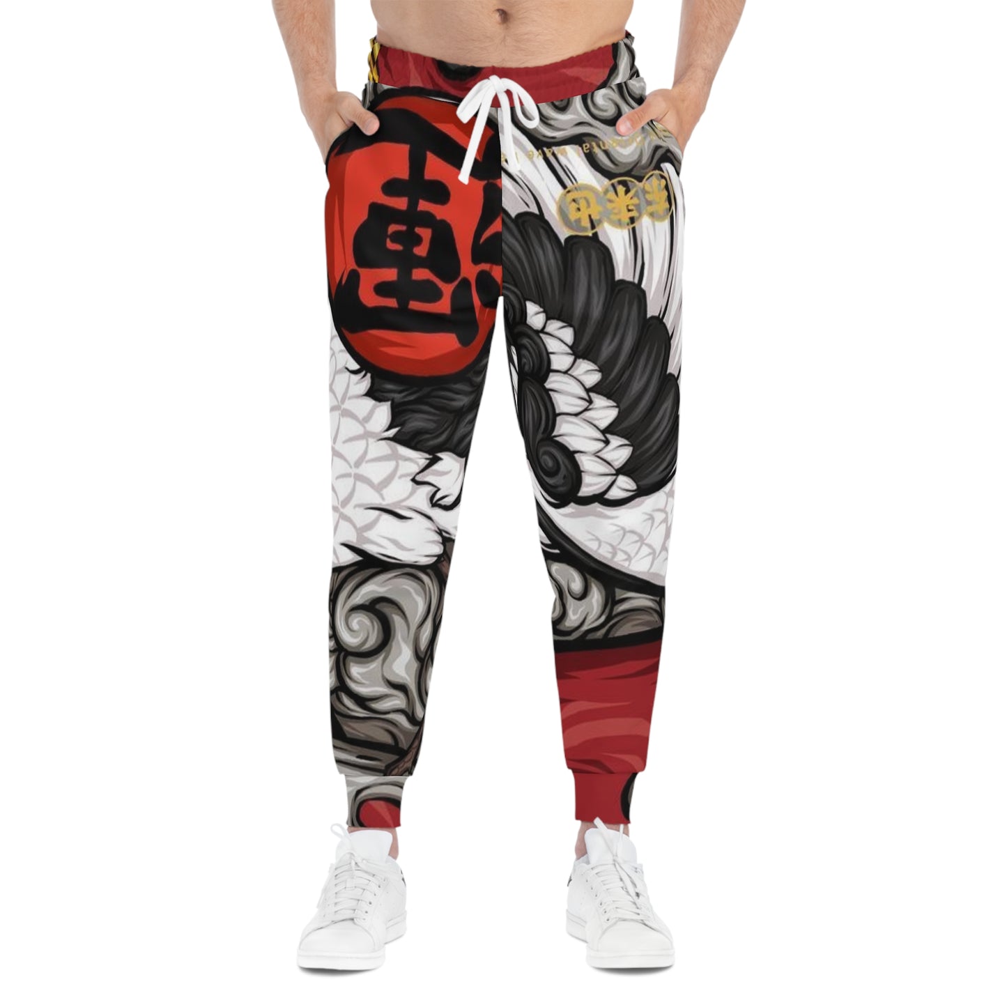Koi Crane AOP Athletic Joggers — Japanese Tattoo Style Red & Black