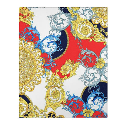 Baroque Scroll Area Rug — Red, Blue & Gold Ornate Accent Rug