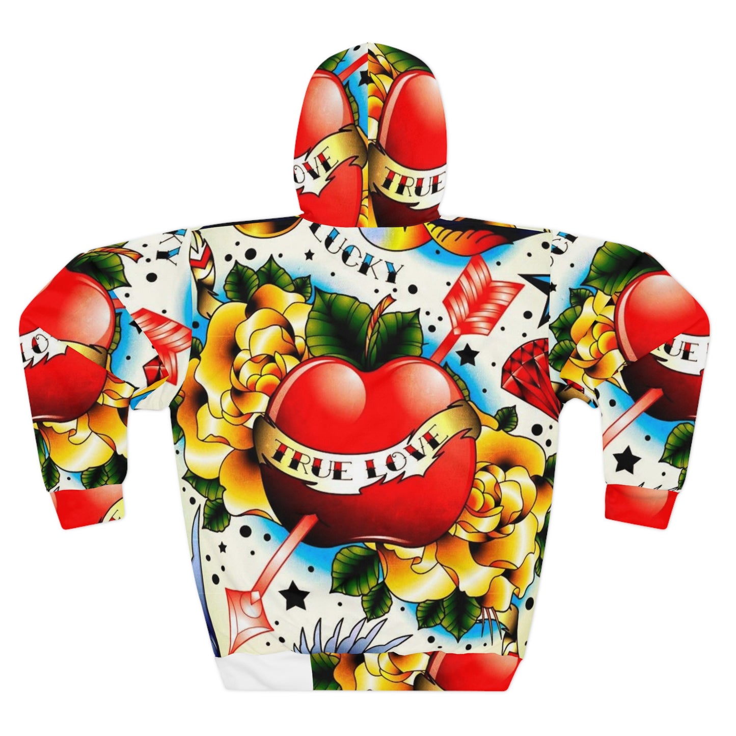 True Love Tattoo Heart Hoodie — All-Over-Print Vintage Tattoo Pullover