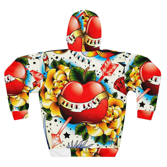 True Love Tattoo Heart Hoodie — All-Over-Print Vintage Tattoo Pullover