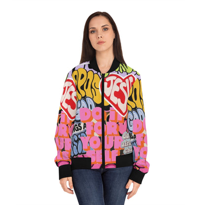 Vibrant Affirmation Bomber Jacket, Statement Jacket, Expressive Outerwear, Casual Chic, Trendy Layering Piece, Faith-Inspired Apparel