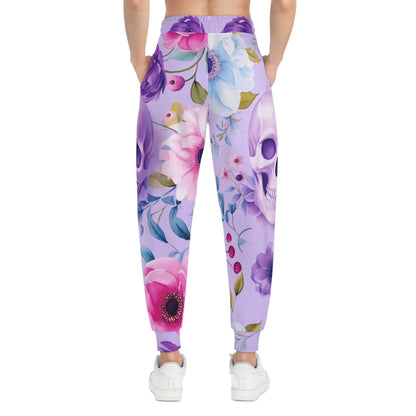 Floral Skull Athletic Joggers — Pastel Purple All-Over Print