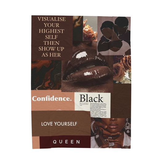 Affirmation Collage Velveteen Plush Blanket — "Visualise Your Highest Self" Self-Love Throw