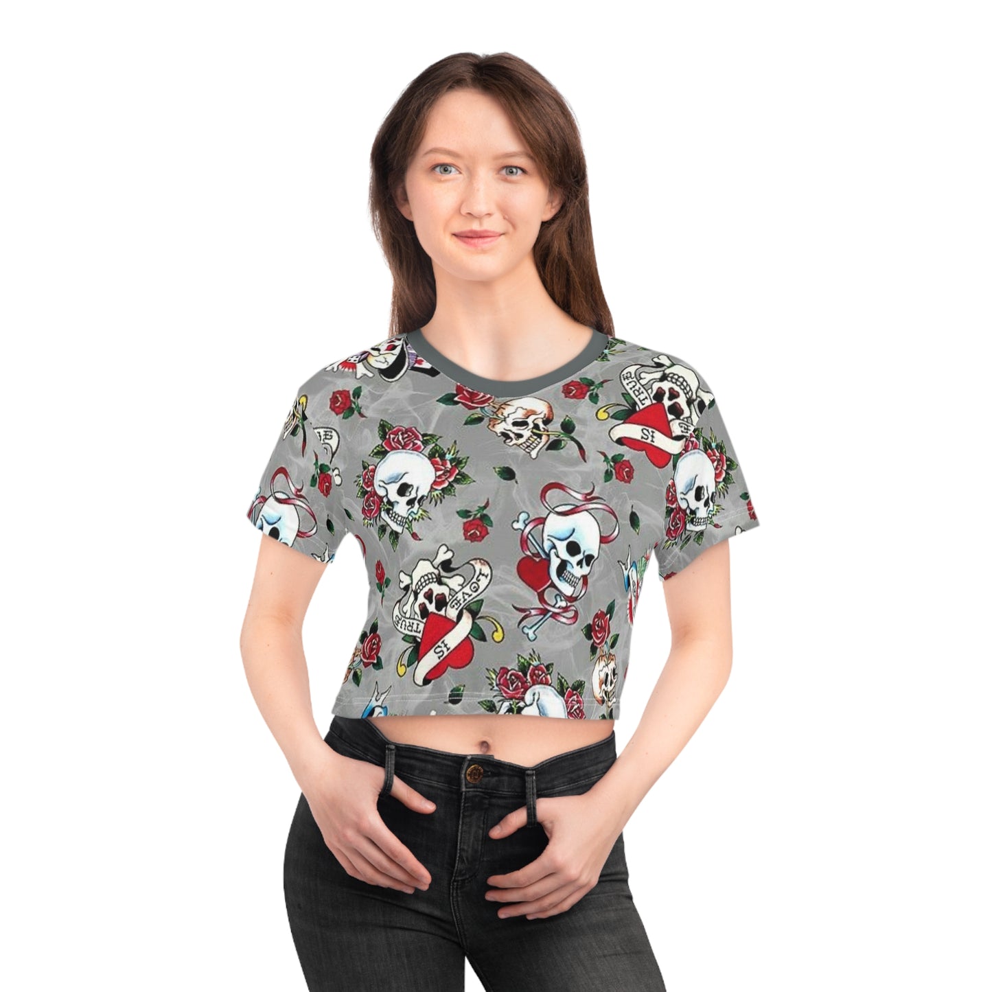 Edgy Skull & Rose Crop Tee - Perfect for Music Festival & Casual Wear