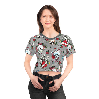 Edgy Skull & Rose Crop Tee - Perfect for Music Festival & Casual Wear