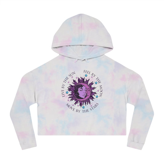 Celestial Tie-Dye Cropped Hoodie | Women’s Trendy Sweatshirt for Casual Wear, Gift for Astrology Lovers, Festival Outfit, Cozy Loungewear