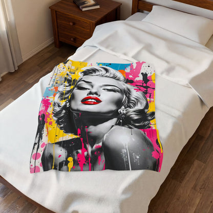 Marilyn Pop Art Velveteen Plush Blanket — Colorful Retro Glam Throw