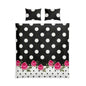 Polka Dot Rose Cotton Bed Set — Black & White Floral Duvet Cover