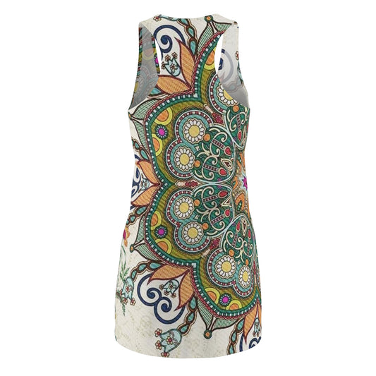 Boho Floral Mandala Racerback Dress – Vibrant All-Over Print