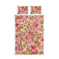Floral Leopard Cotton Bed Set — Pink Tropical Flowers Duvet Cover & Pillowcases