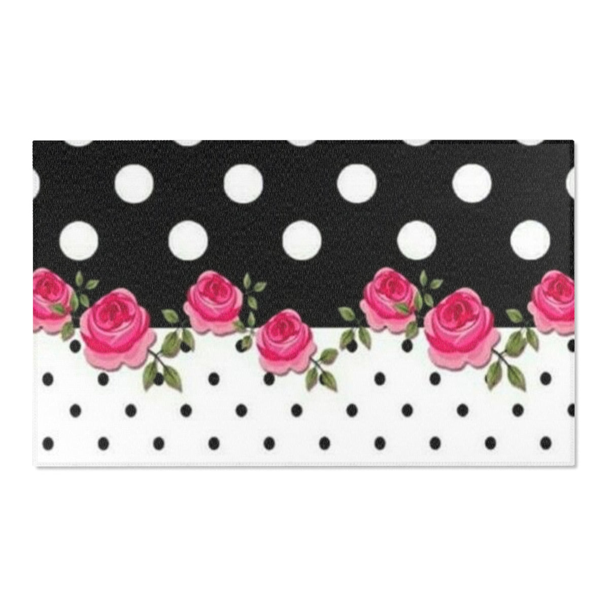 Polka Dot Rose Area Rug — Black & White Vintage Floral Accent Rug