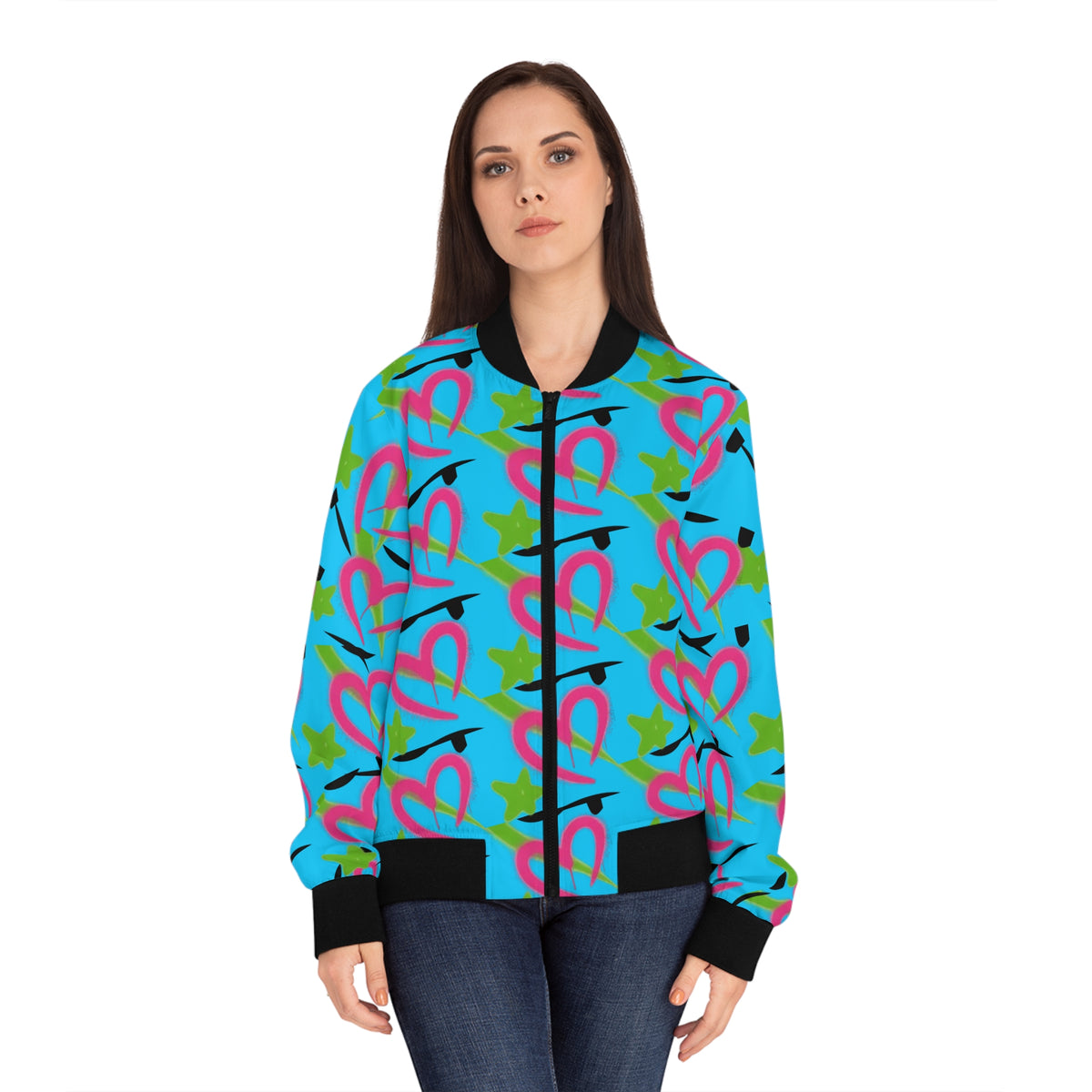 God Has My Back Bomber Jacket — Women's Inspirational Heart Pattern