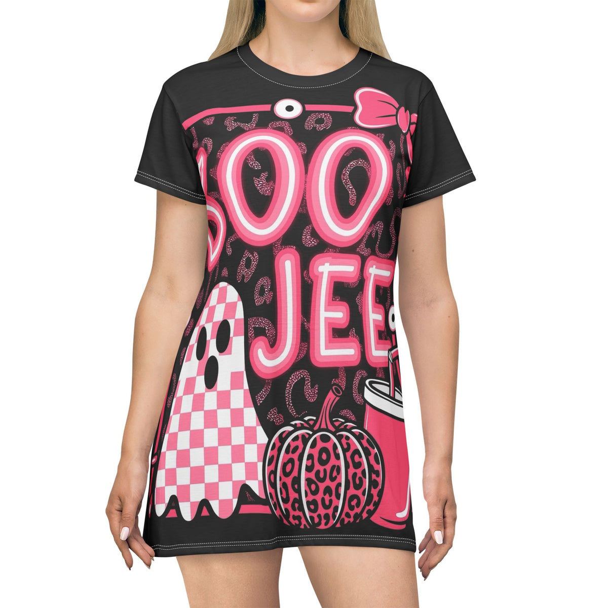 Pink Halloween "Boo Jee" Ghost T-Shirt Dress – Cute Spooky Graphic Dress