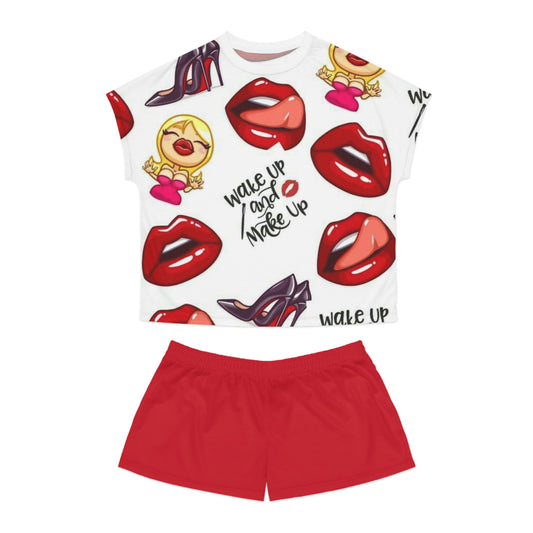 Wake Up & Make Up Women's Short Pajama Set - Fun and Stylish Sleepwear for Relaxation