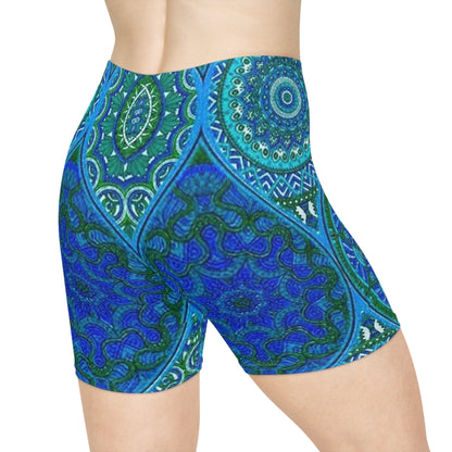 Women's Bohemian Print Biker Shorts - Vibrant Mandala Design for Active Lifestyle