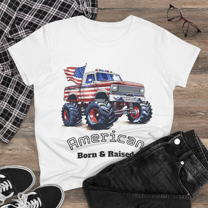 Patriotic Women's Tee, American Flag Shirt, Vintage Truck Graphic Tee, Gift for Truck Lovers, Casual Independence Day Top