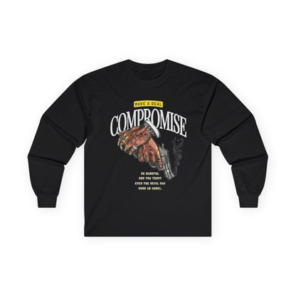 Compromise Graphic Long Sleeve Tee — 'Make a Deal' Handshake Design