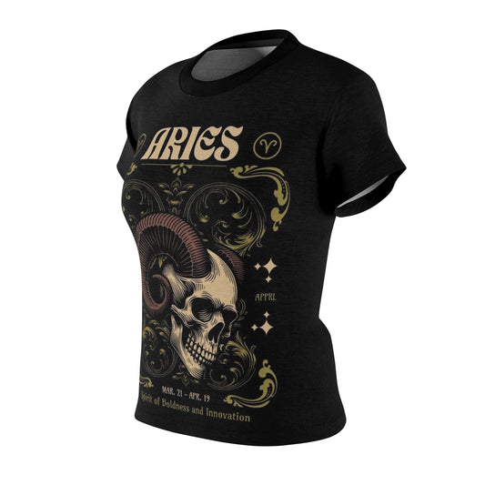 Aries Women’s Zodiac Skull Tee - Bold & Innovative Women's Cut & Sew T-Shirt