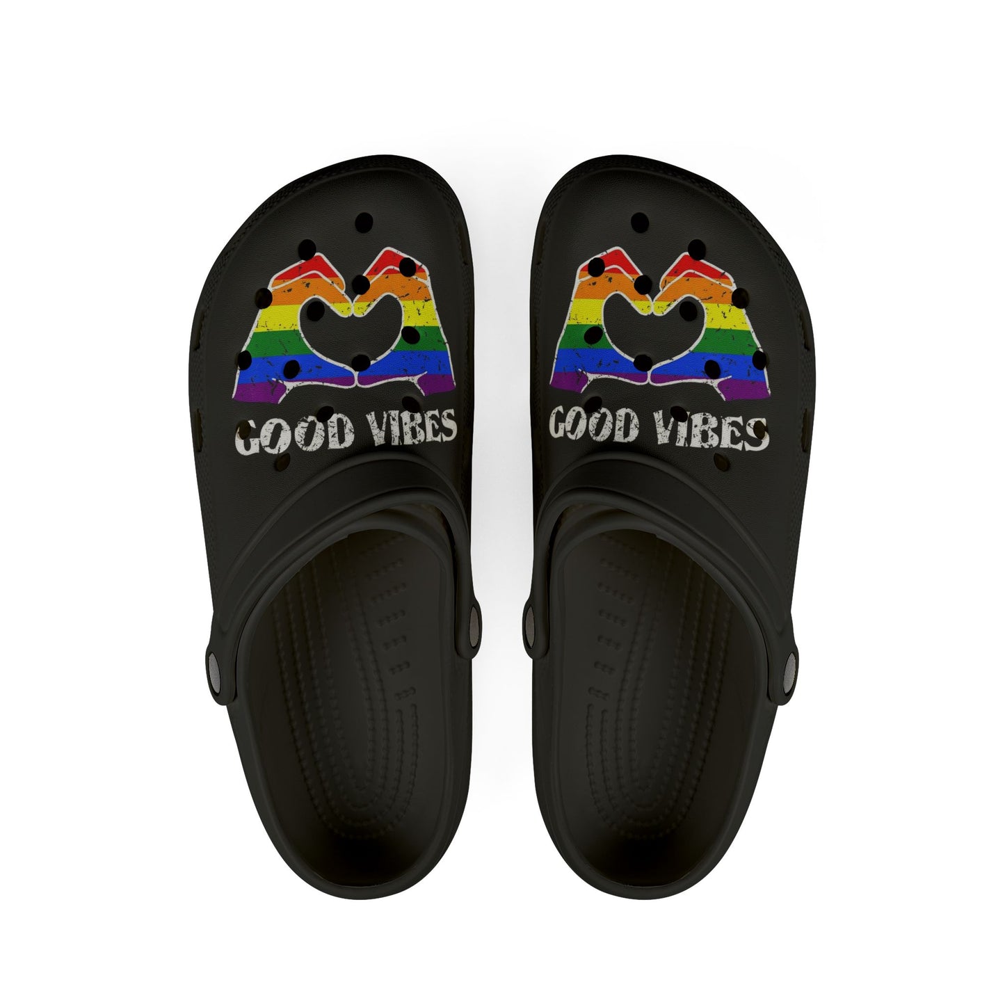 Good Vibes EVA Foam Rubber Clogs - Rainbow Heart Design for Comfort and Style