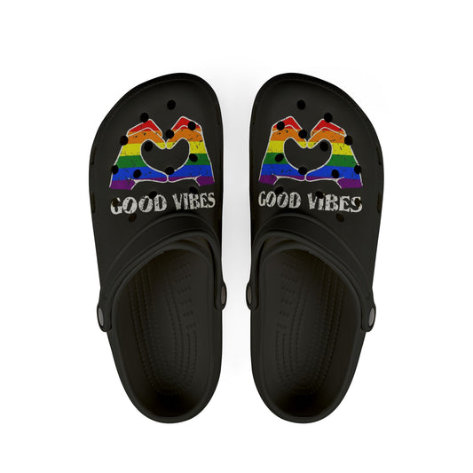 Good Vibes EVA Foam Rubber Clogs - Rainbow Heart Design for Comfort and Style