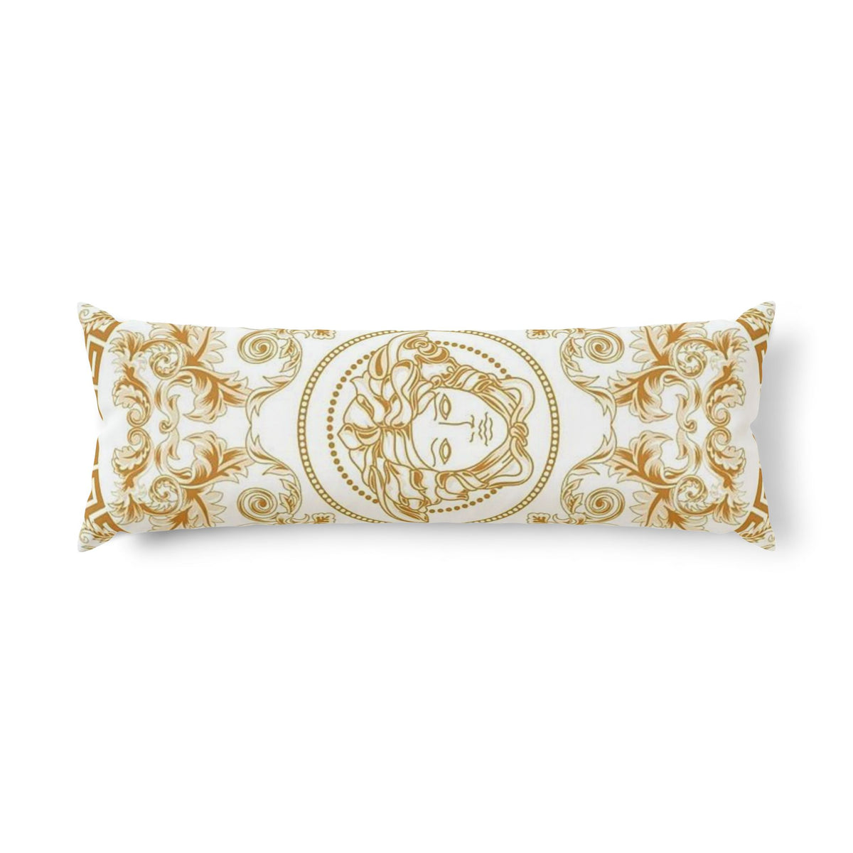 Gold Baroque Medusa Body Pillow — Luxury Decorative Bolster for Glam Home