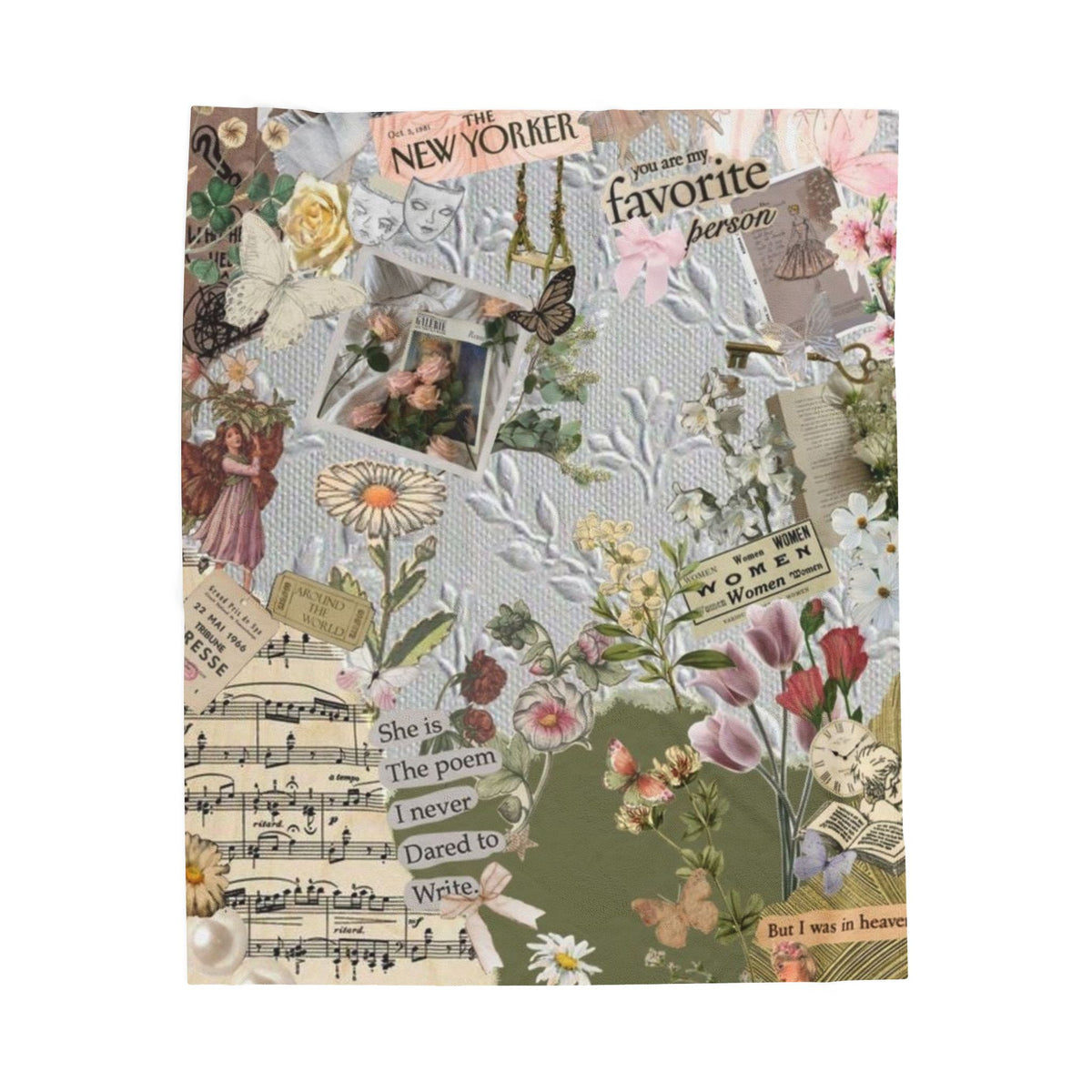 Velveteen Plush Blanket — Vintage Floral Collage Throw