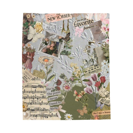 Velveteen Plush Blanket — Vintage Floral Collage Throw