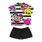 Colorful “Kiss Love” Women's Short Pajama Set with Love & Heart Graphics