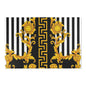 Baroque Gold Scroll Area Rug — Black & White Striped Medallion Accent Rug