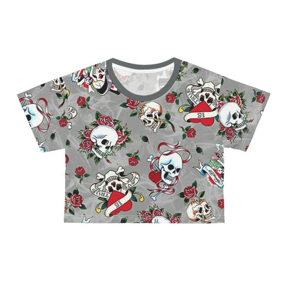 Edgy Skull & Rose Crop Tee - Perfect for Music Festival & Casual Wear