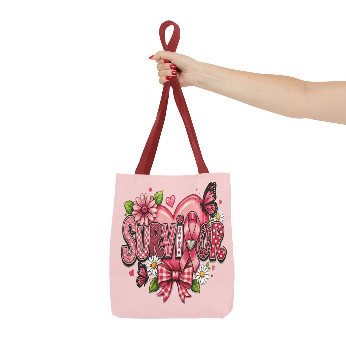 Survivor Pink Ribbon Tote Bag – Breast Cancer Awareness Floral Tote
