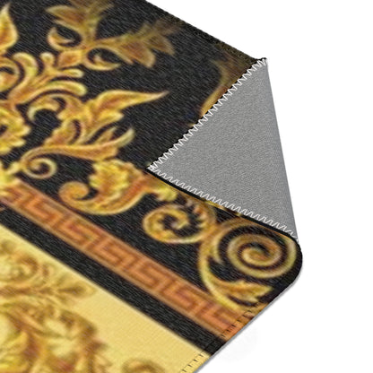 Baroque Medusa Area Rug — Ornate Gold & Black Decorative Floor Runner
