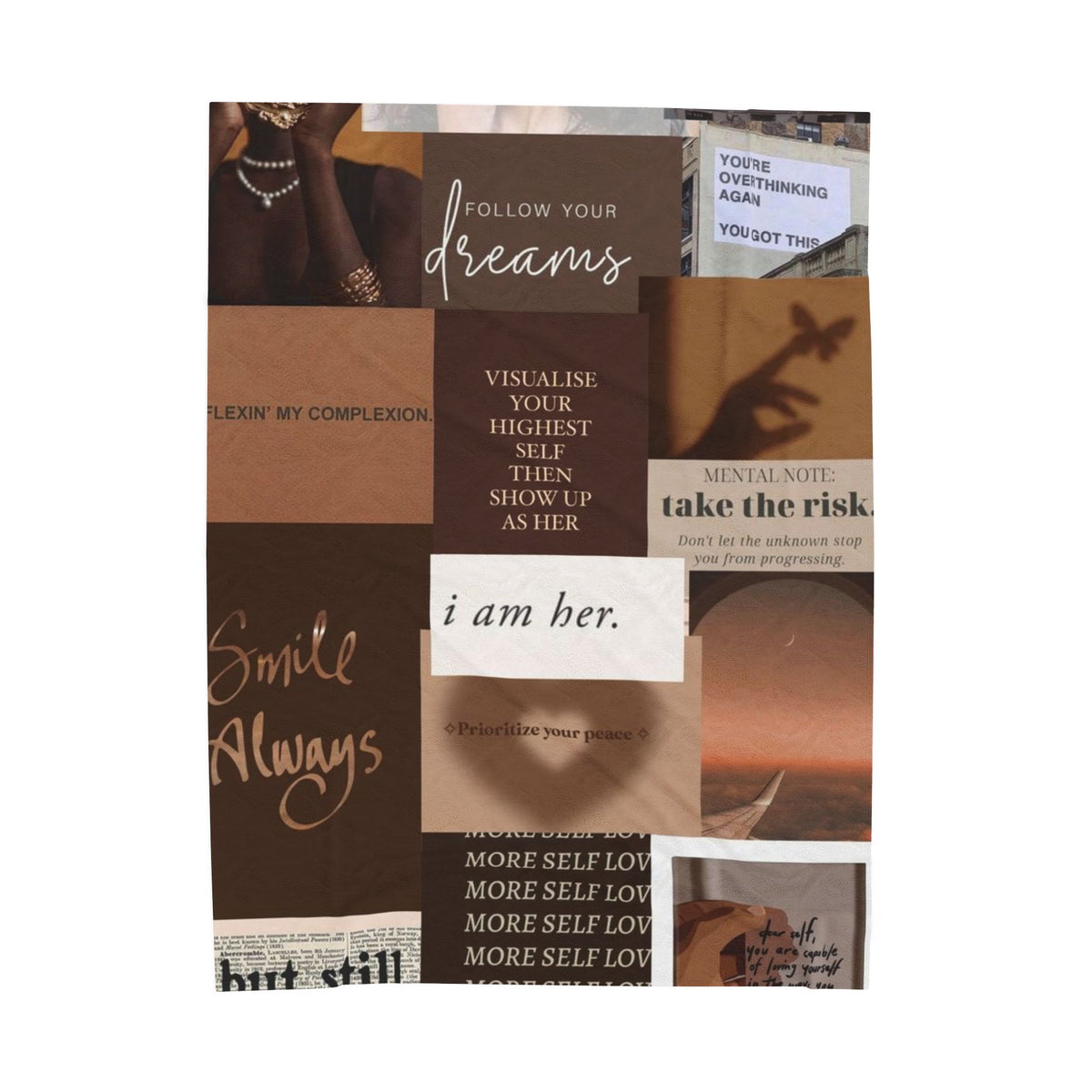 Inspirational Collage Velveteen Plush Blanket — "I Am Her" Self-Love Throw