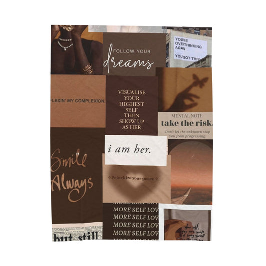 Inspirational Collage Velveteen Plush Blanket — "I Am Her" Self-Love Throw