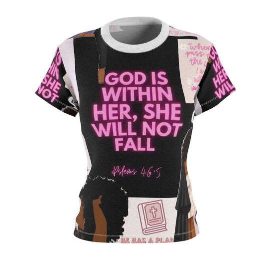 Inspirational Women's Tee - "God is Within Her, She Will Not Fall"